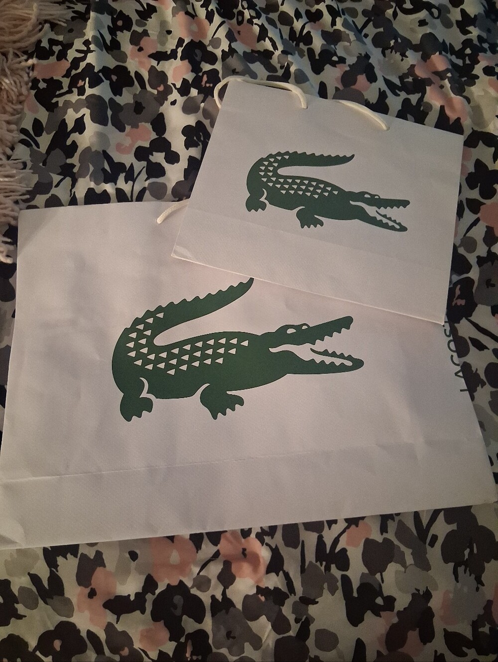 Lg/small Lacoste Collectors White Gift Bag with Green Crocodile Logo
